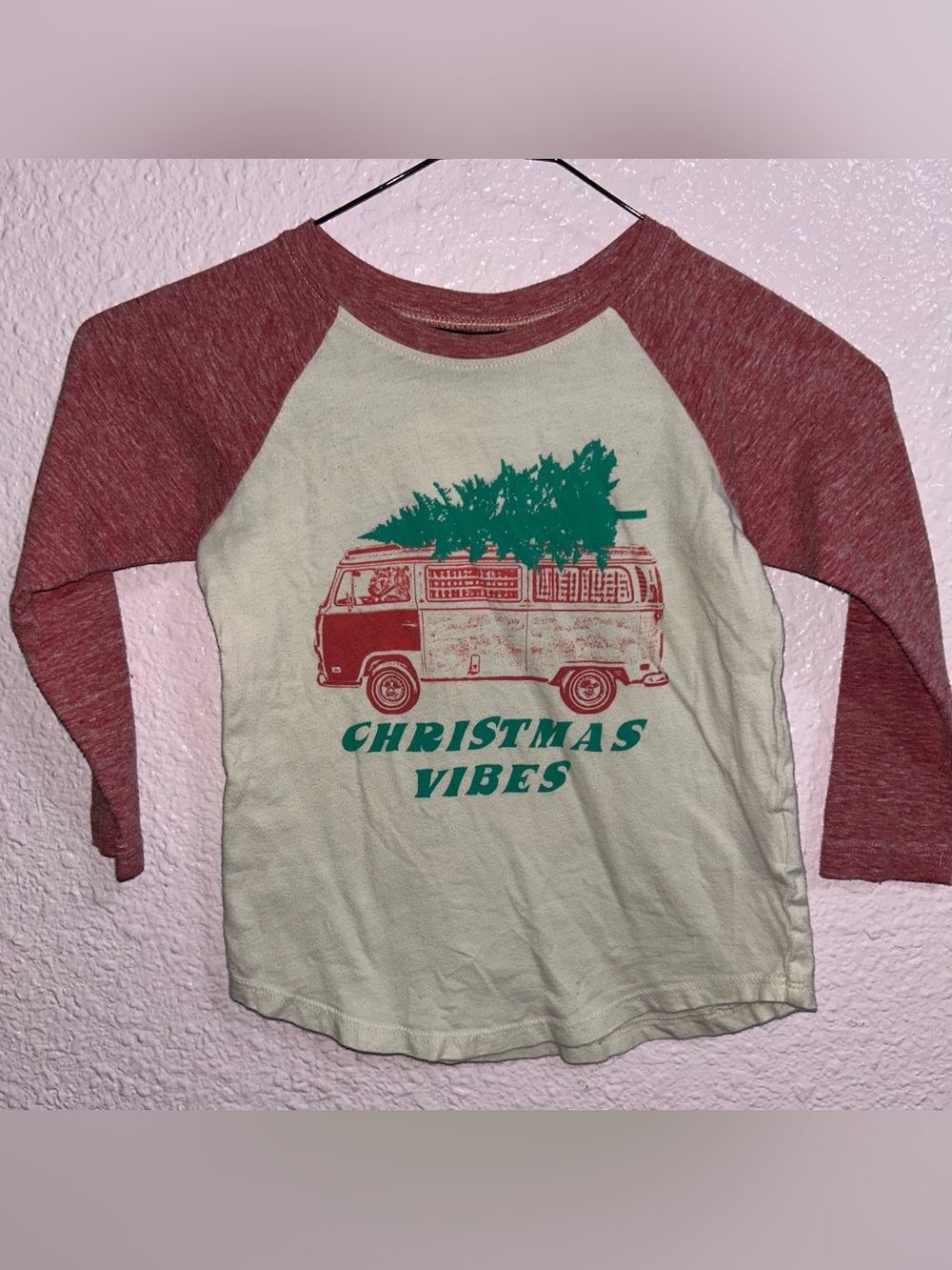 Kids Long Sleeve Raglan Tee - Red & Cream Christmas Vibes